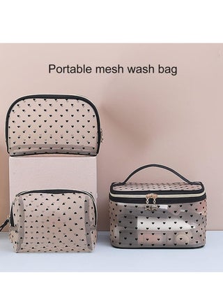 3 Pieces Set Mesh Makeup Bag Transparent Cosmetic Bag Small Makeup Bags Organizer for Women and Girls with Flocked Heart Portable Toiletry Bag High Capacity Set Travel Pouch Bags - view 3