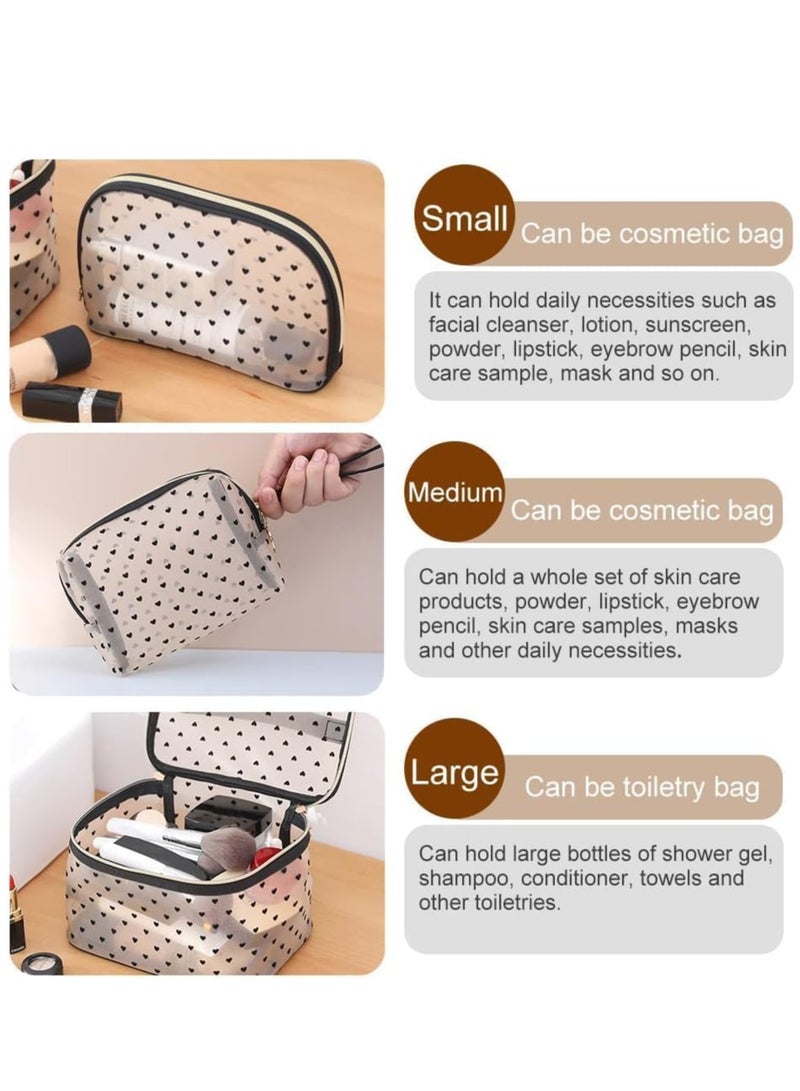 FengSVMA 3 Pieces Set Mesh Makeup Bag Transparent Cosmetic Bag Small Makeup Bags Organizer for Women and Girls with Flocked Heart Portable Toiletry Bag High Capacity Set Travel Pouch Bags - Image 4