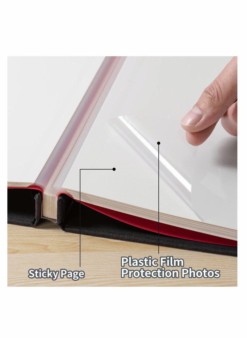 SYOSI Photo Album Self Adhesive 3x5 4x6 5x7 6x8 8x10 8.5x11 11x10.6 Magnetic Scrapbook Album DIY Length 11x10.6 Inch 40 Pages Linen Cover DIY Photo Album with A Metallic Pen and DIY Accessories (Black)  - Image 3