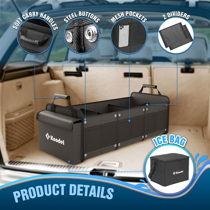 Extra Large Trunk Organizer with Cooler Bag - 3 Compartments, Heavy Duty SUV Organizer with Adjustable Straps (4-in-1, Black) - Image 2