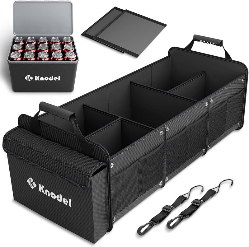 Extra Large Trunk Organizer with Cooler Bag - 3 Compartments, Heavy Duty SUV Organizer with Adjustable Straps (4-in-1, Black) - Image 1