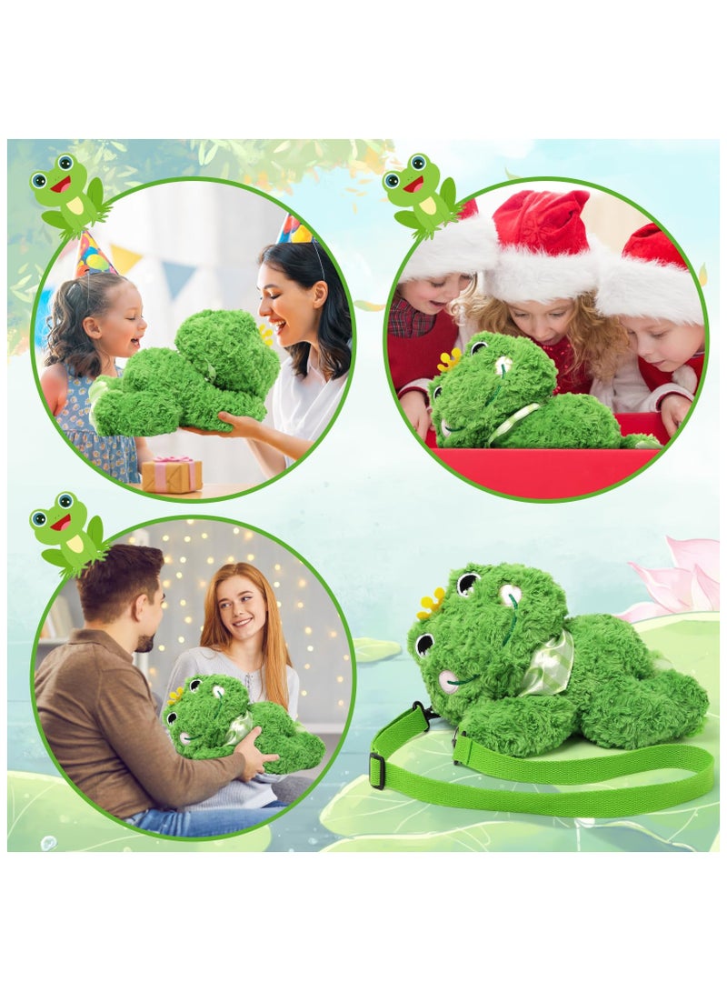 SYOSI Frog Stuffed Animal Bag with Straps, Frog Plush Toy, 11Inch Stuffed Frog Toy with Pocket, Cute Fluffy Frog Doll Plush, Soft Kawaii Stuffed Animal, for Kids Girls Boys Adults Valentines Birthdays Gift - Image 4