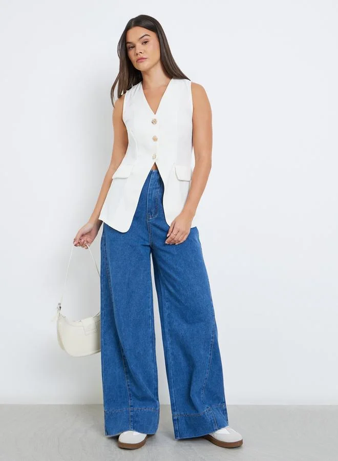 Styli Styli Solid Tailored Sleeveless Buttoned Vest