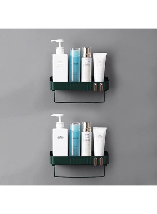 Plantex (Primax) Bathroom Accessories-Bathroom Shelf/Multipurpose Self-Adhesive Wall-Mount Shelf with Towel Hanger/Bathroom Organizer - Green (Pack of 2) - Image 1