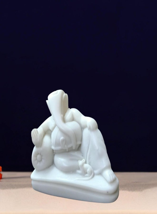 NIRAJ ART Marble Handmade White Raja Ganesh Sidhivinayak Ganpati Idol Statue Murti for Home/Office (3-Inch) - Image 3