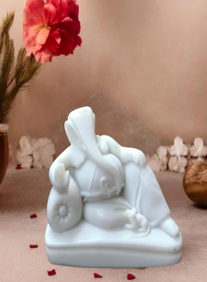NIRAJ ART Marble Handmade White Raja Ganesh Sidhivinayak Ganpati Idol Statue Murti for Home/Office (3-Inch) - Image 4