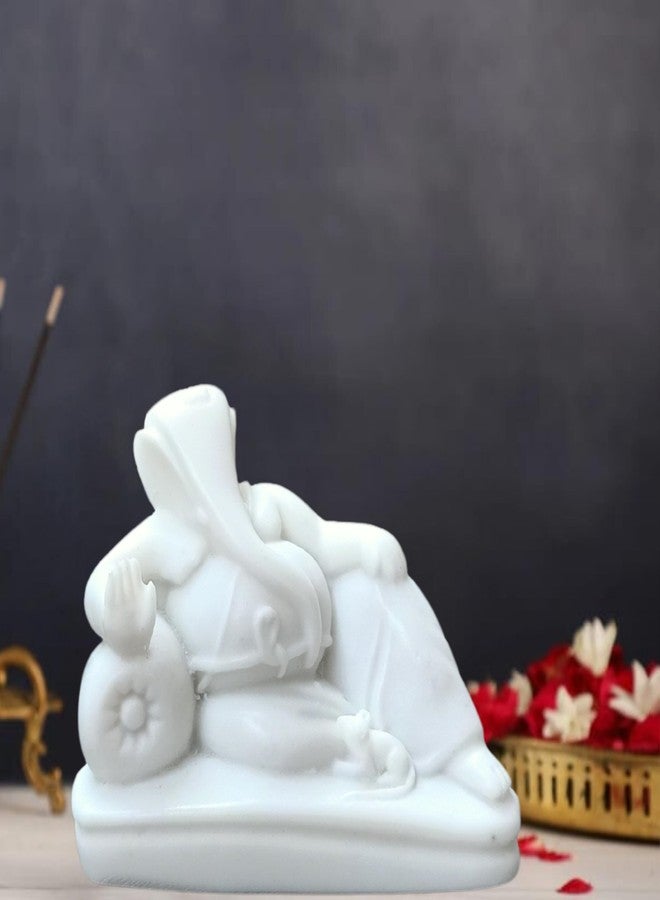 NIRAJ ART Marble Handmade White Raja Ganesh Sidhivinayak Ganpati Idol Statue Murti for Home/Office (3-Inch) - Image 5