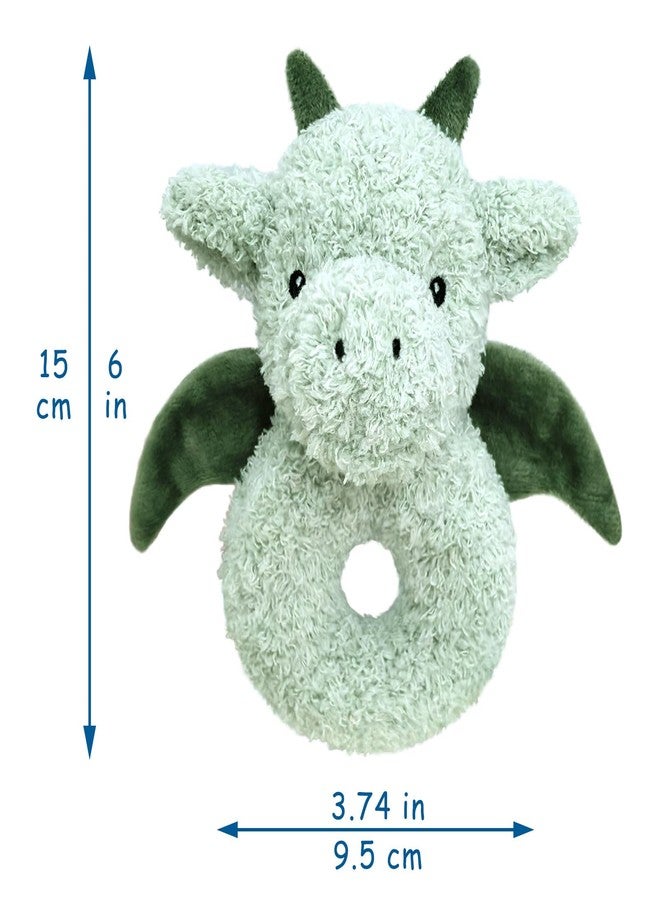 Doindute Baby Dragon Soft Rattle Toy, Plush Dinosaur Infant Shaker Rattle Easy-Grasp Stuffed Animal Toy, Gifts for Newborns Babies Toddlers Boys Girls, Green, 6 Inches - Image 2