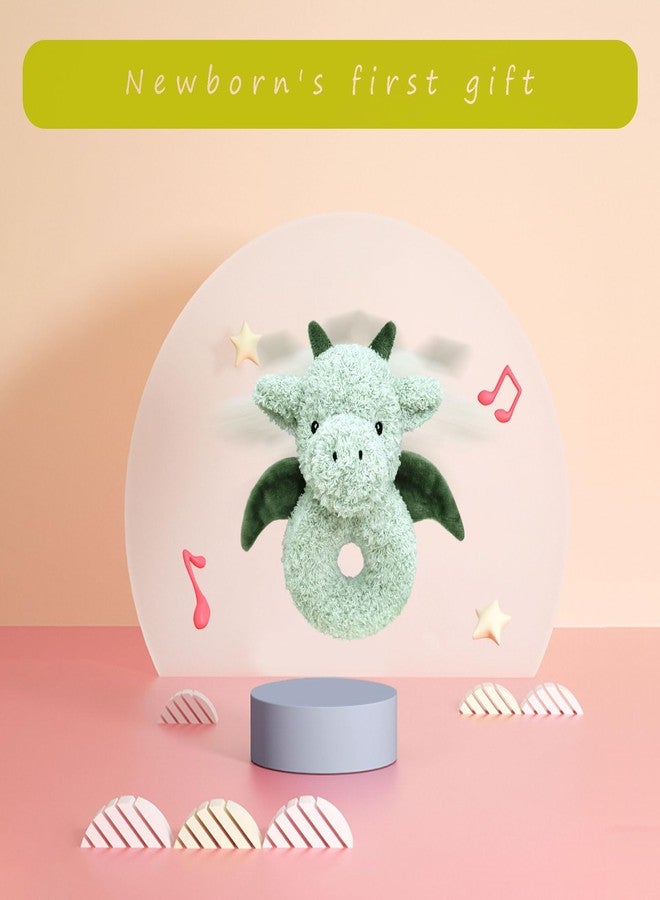 Doindute Baby Dragon Soft Rattle Toy, Plush Dinosaur Infant Shaker Rattle Easy-Grasp Stuffed Animal Toy, Gifts for Newborns Babies Toddlers Boys Girls, Green, 6 Inches - Image 3