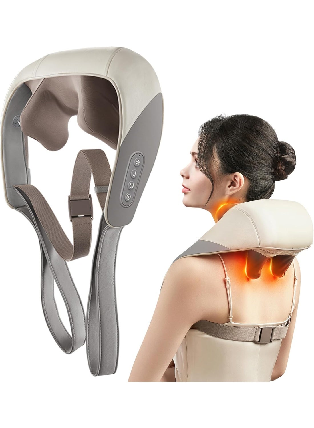 Shiatsu Neck and Shoulder Massager with Heat, Wireless Deep Tissue Back Massager, 6 Head 3D Kneading Massage Pillow for Trapezius, Neck and Muscle Pain Relief, Rechargeable Portable Massager (Grey)