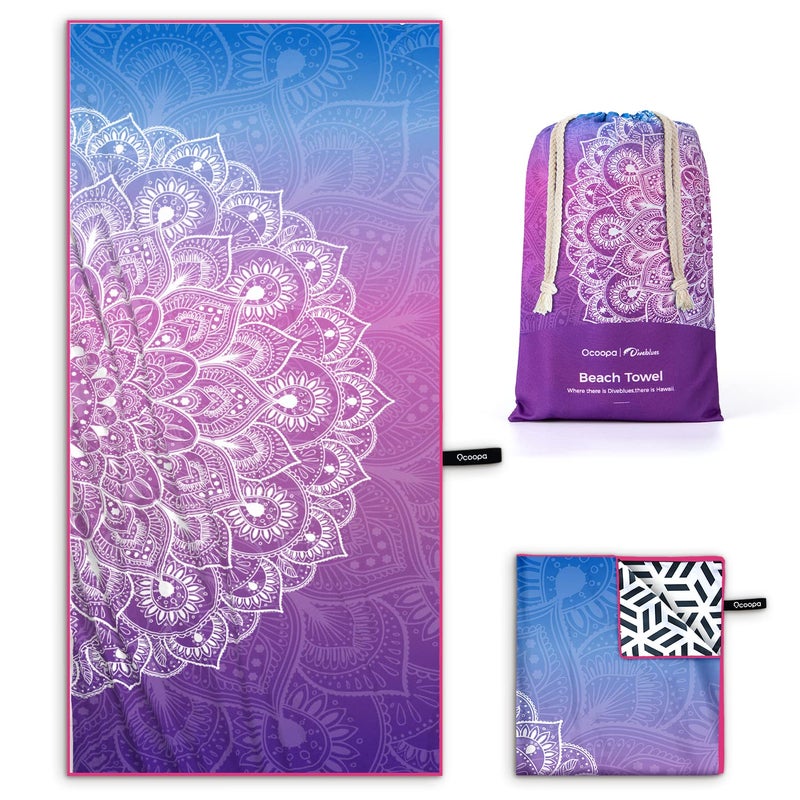 OCOOPA Microfiber Beach Towel Sand Free, 63''x31'' Large Towels, Lightweight Compact Quick Dry Absorbent Pool Towel for Bath,Camping,Swimming,Travel Accessories - Image 1