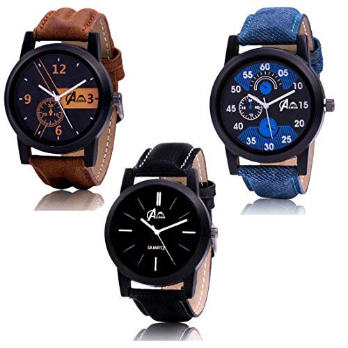 Acnos® Premium Black Dial Analogue Watches Combo Set for Men Pack of - 3(WAT-LR-01-02-05-CMB) - Image 1