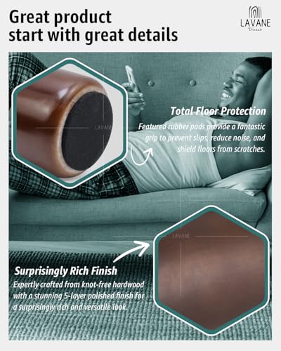 La Vane 6 inch Solid Wood Furniture Legs (15cm) - Walnut Finish Tapered Replacement Feet with 5/16 inch Thread & Mounting Plates - Set of 4 for Sofa, Couch, Cabinet, Ottoman - Image 4