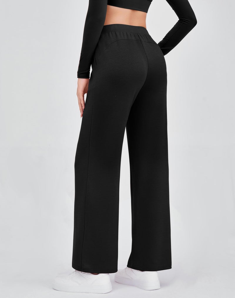 Gracyoga Elastic Waist Pants for Women Plus Size Loose Pants Flowy Palazzo Pants 2026 Casual Pants Trousers wiht Pockets 2XL Black - Image 5