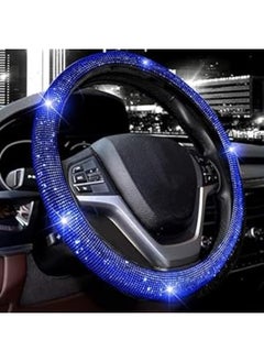 Generic Steering Wheel Cover, 33cm Diamond Crystal Car Wheel Protector for Women Girls, Steering Wheel Decoration Accessories Anti-slip Screws, Blue 