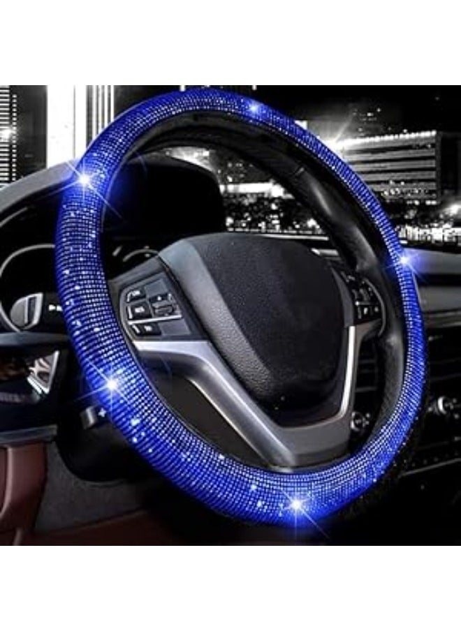 Generic Steering Wheel Cover, 33cm Diamond Crystal Car Wheel Protector for Women Girls, Steering Wheel Decoration Accessories Anti-slip Screws, Blue 