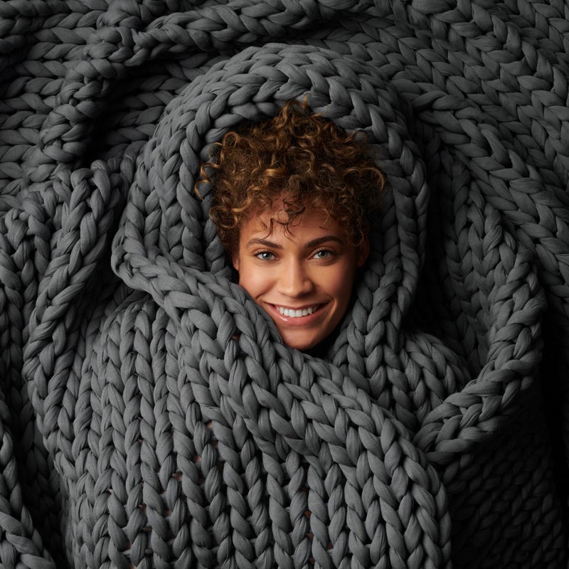 Bearaby Cotton HandKnit Weighted Blankets for Adults  Chunky Knit Blanket  Sustainable Breathable Organic Cooling Weighted Blanket  Machine Washable Moonstone Grey 15 lbs 40x72