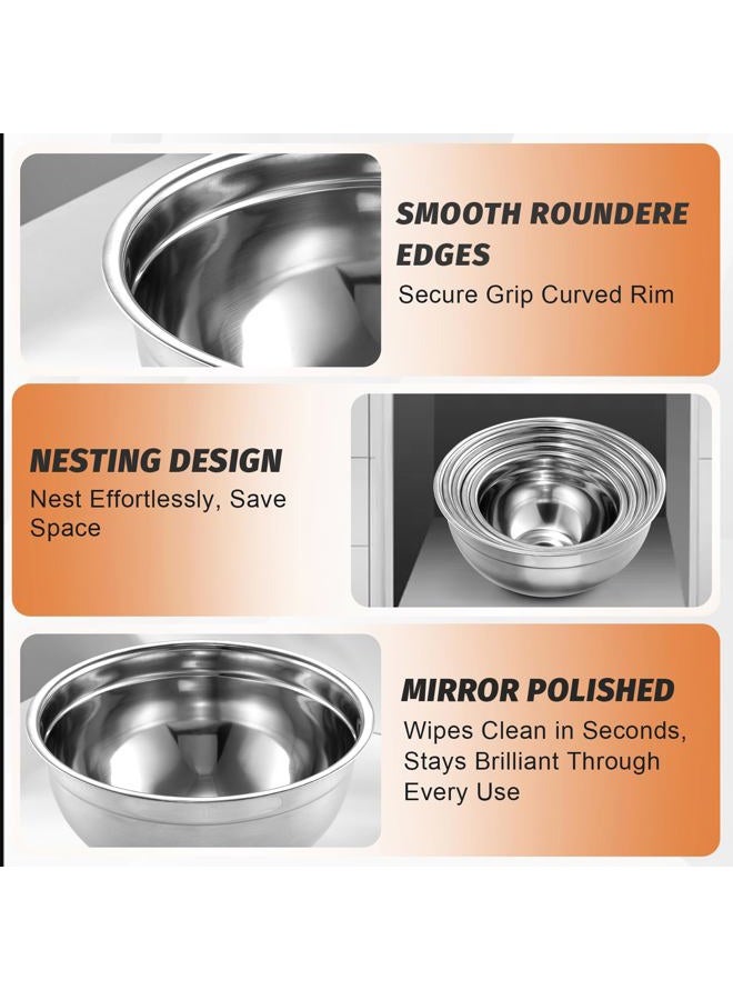 BEWOS Mixing Bowls with Airtight Lids Set - 5 Pcs Stainless Steel Mixing Bowls With 3 Grater Attachments, Size 4.5, 4, 3.5, 2.1, 1.5QT Metal Bowls for Baking and Serving (Colored) - Image 5