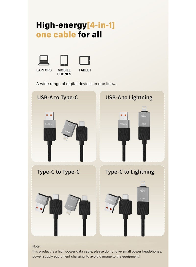 Kara Manda 65W Multi Magnetic Charging Cable, 4 in 1 Multiple Multi Cord Compatible with Lightning,Type C,Micro USB Data Cable Nylon Braided Compatible for Android, Nintendo Switch, Huawei, iPhone iPad - Image 4