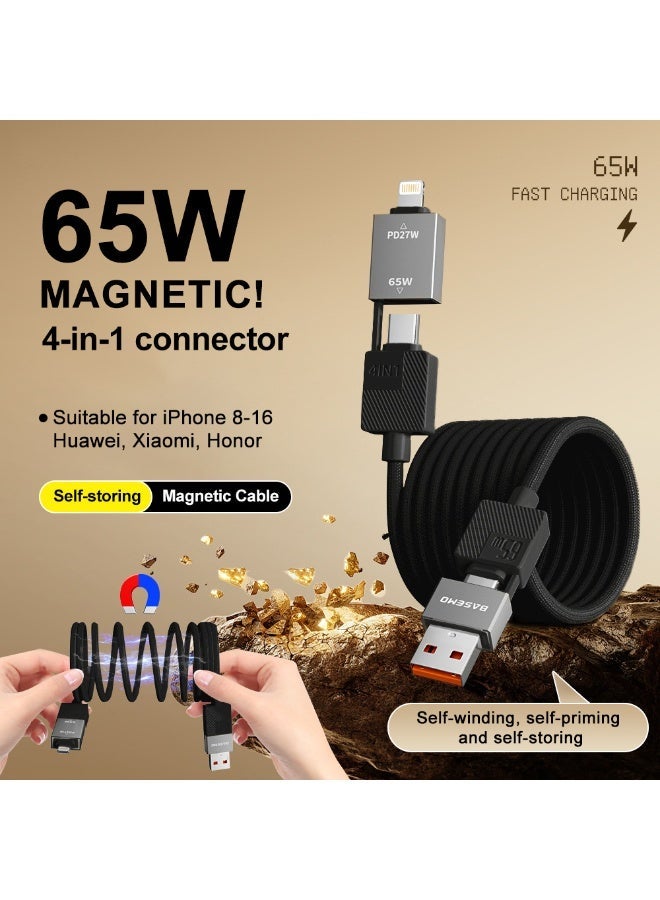 Kara Manda 65W Multi Magnetic Charging Cable, 4 in 1 Multiple Multi Cord Compatible with Lightning,Type C,Micro USB Data Cable Nylon Braided Compatible for Android, Nintendo Switch, Huawei, iPhone iPad - Image 3