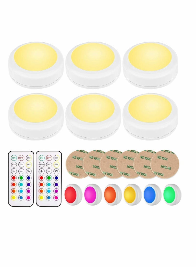 كابتن تيك مصابيح LED باك مع جهاز تحكم عن بعد ، إضاءة لاسلكية أسفل الخزانة ، مصابيح تعمل بالبطارية ، عصا على باهتة وموقت متغير اللون ، مصباح خزانة يعمل AA ، 6 عبوات - Image 1