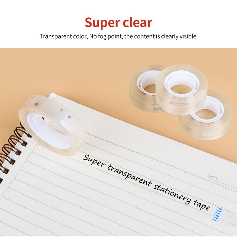 Transparent Tape Rolls: 5Pcs 12Mm 20Y Premium BOPP Material - Strong Adhesion Smooth Cutting Hand Tearing Tape for Office School Home Handcraft - Image 5