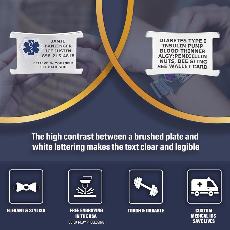 Divoti Custom Engraved Medical Alert ID Bracelet – Dual-Sided Wristband, Stainless Steel – Durable & Rust Free – Adjustable & Trim-to-Fit – Emergency Medical Info Band for Men & Women - Image 2