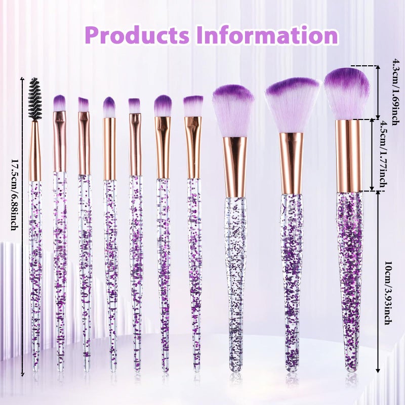 EupHHonycs 10 PCS Crystal Glitter Makeup Brushes, Cute Makeup Brushes Face Cosmetics Blending Brushes Professional Glitter Brushes for Foundation Concealer Eye Shadow Blush Lip - Image 2