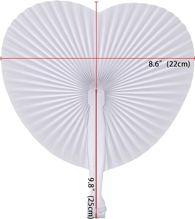 Bestage 100 Pieces Paper Fans White Bulk Folding Foldable Hand Handheld Fans Wedding Decorations Heart Shaped Accordion Fans with Plastic Fan Handles for Wedding Birthday Guest Party Favors DIY - Image 2