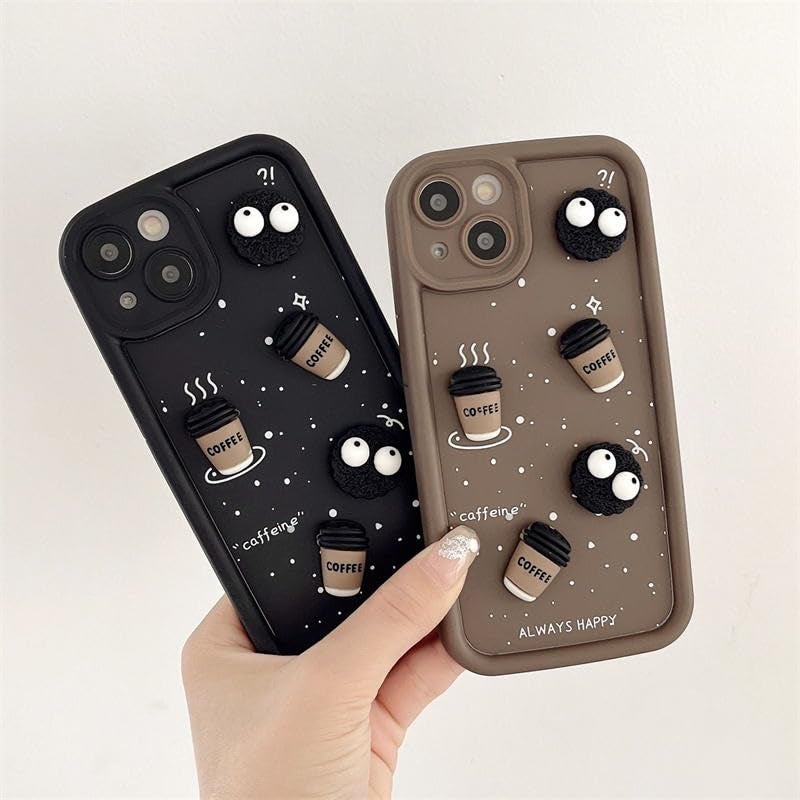 ZEROTONE Back Case Cover Compatible for iPhone 14 | Pack of 2 Combo Black & Brown Case | Cute Fun Cartoon 3D Ball Coffee Silicone Case | Body Protection | Camera Protection | Shock Proof - Image 1