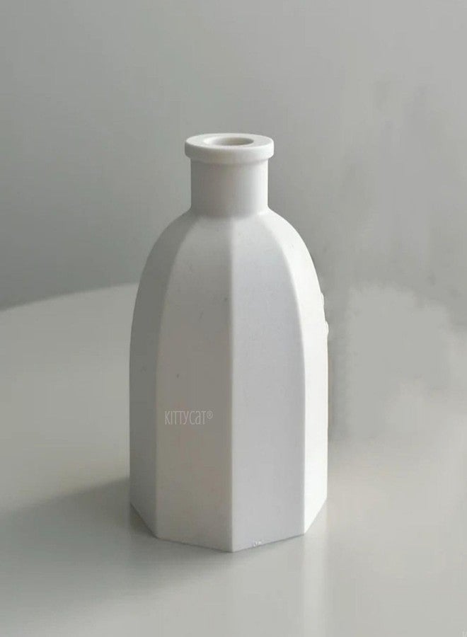 Kitty Cat® Designer Minimalist Cute Flower Vase - Handmade White Concrete Modern Vase for Pampas Grass, Home, Living Room, Dining Table, Office, Farmhouse, Bedroom & Kitchen Shelf Decor (Hexa) - Image 1