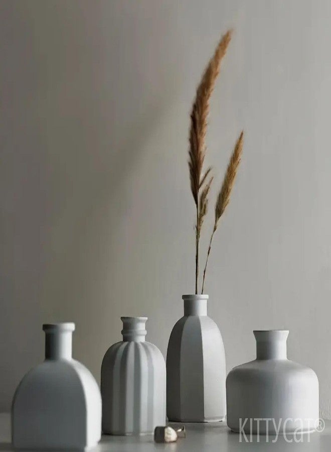 Kitty Cat® Designer Minimalist Cute Flower Vase - Handmade White Concrete Modern Vase for Pampas Grass, Home, Living Room, Dining Table, Office, Farmhouse, Bedroom & Kitchen Shelf Decor (Hexa) - Image 4