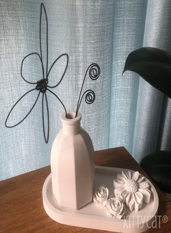 Kitty Cat® Designer Minimalist Cute Flower Vase - Handmade White Concrete Modern Vase for Pampas Grass, Home, Living Room, Dining Table, Office, Farmhouse, Bedroom & Kitchen Shelf Decor (Hexa) - Image 3