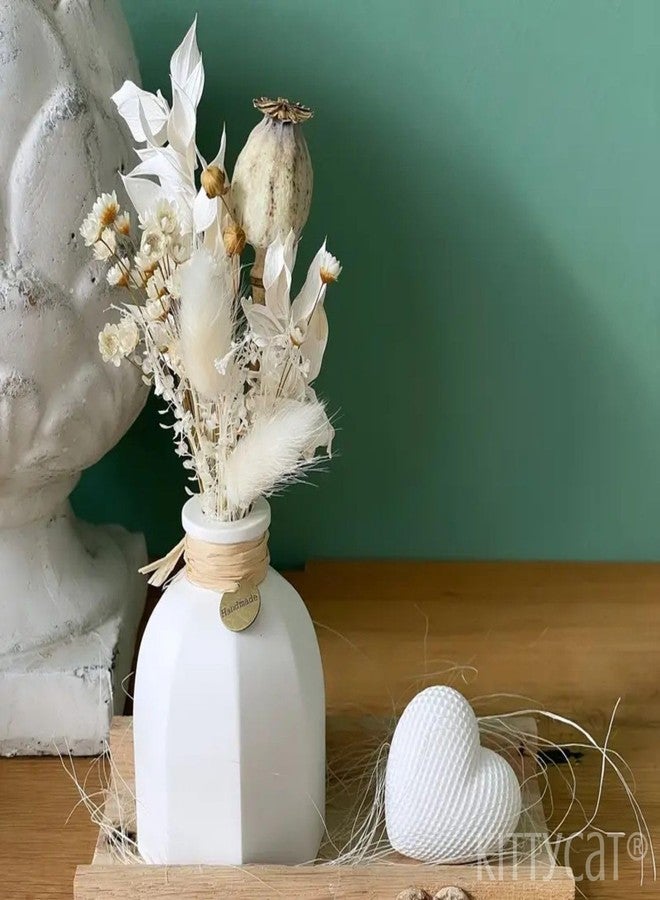 Kitty Cat® Designer Minimalist Cute Flower Vase - Handmade White Concrete Modern Vase for Pampas Grass, Home, Living Room, Dining Table, Office, Farmhouse, Bedroom & Kitchen Shelf Decor (Hexa) - Image 2