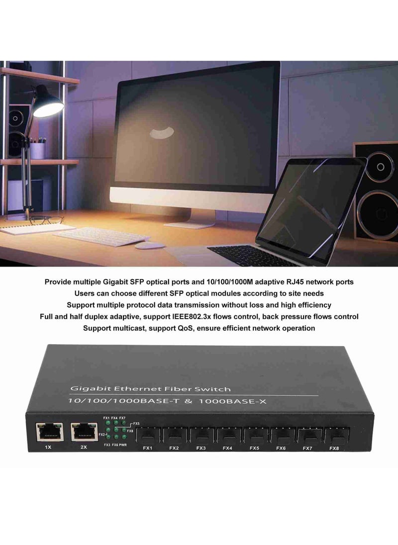Generic Gigabit Ethernet Fiber Switch 8 Optical Port 2 Electrical Port Up To 120km RJ45 Port SFP Fiber Media Converter 100‑240V UK Plug  - Image 3