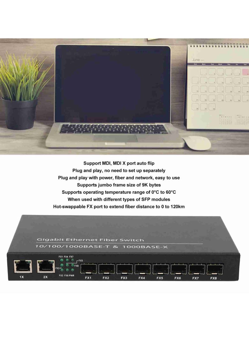 Generic Gigabit Ethernet Fiber Switch 8 Optical Port 2 Electrical Port Up To 120km RJ45 Port SFP Fiber Media Converter 100‑240V UK Plug  - Image 4