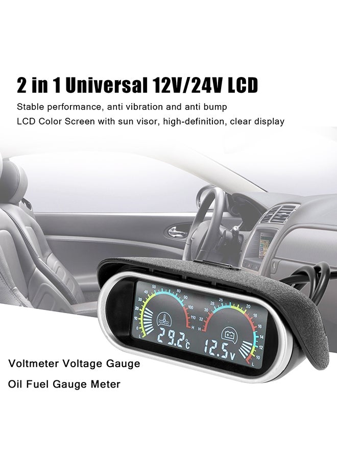 Loquat 2 in 1 Universal 12.0V/24V LCD Liquid Crystal Car Digital Horizontal Gauge Oil Fuel Voltage Gauges Meter Voltmeter  - Image 2