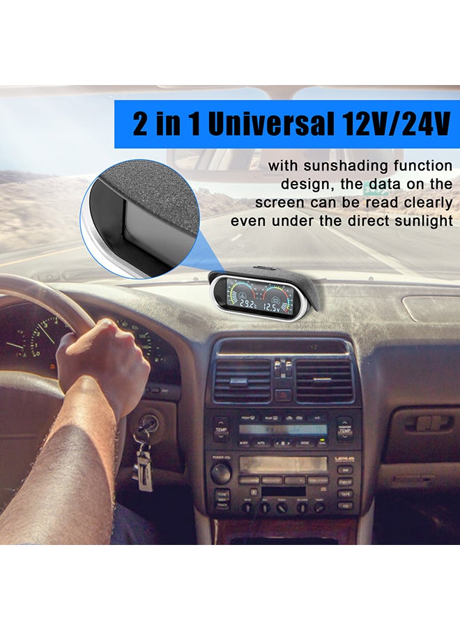Loquat 2 in 1 Universal 12.0V/24V LCD Liquid Crystal Car Digital Horizontal Gauge Oil Fuel Voltage Gauges Meter Voltmeter  - Image 5