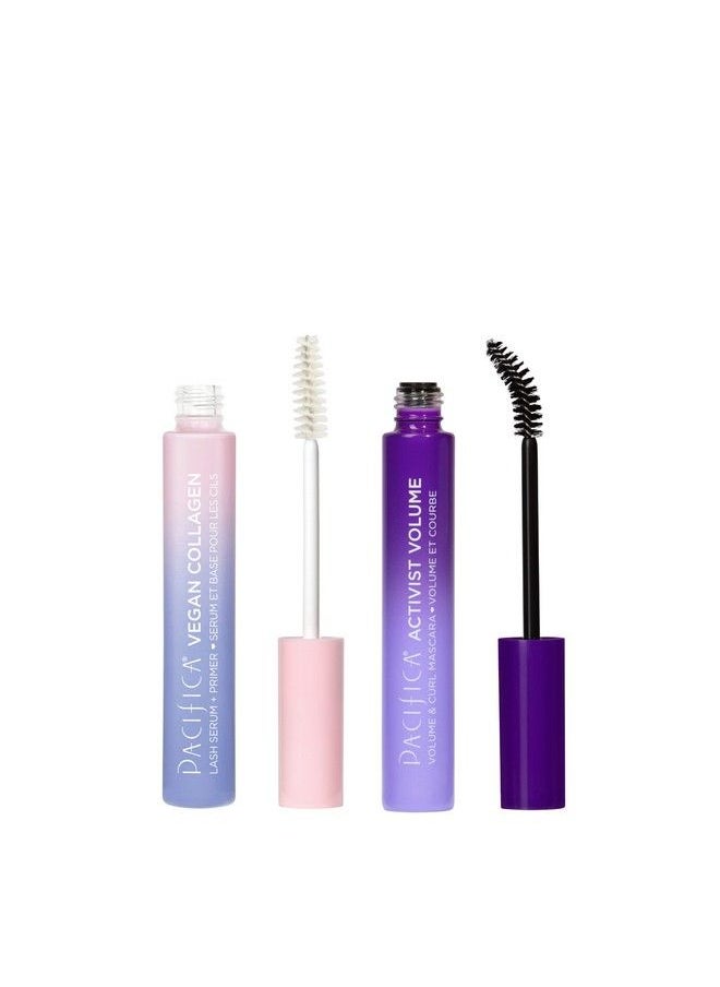 Pacifica Beauty Activist Volume & Curl Black Mascara Vegan Collagen Lash Serum & Clear Mascara Primer Lengthening + Volumizing Clean Makeup Glass Value Pack Silicone Free Vegan & Cruelty Free  - Image 1