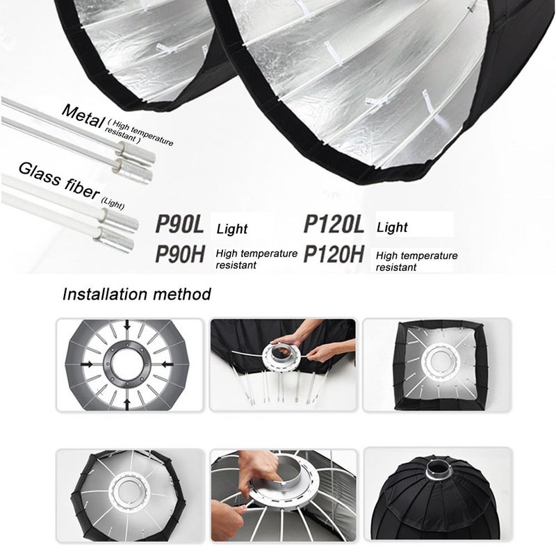 Godox P120L 120cm Deep Parabolic Softbox with Bowens Mount Adapter Ring for Aputure COB 120D 120t AD600B AD600BM Flashpoint XPLOR 600 and Other Bowen Mount Lights - Image 4