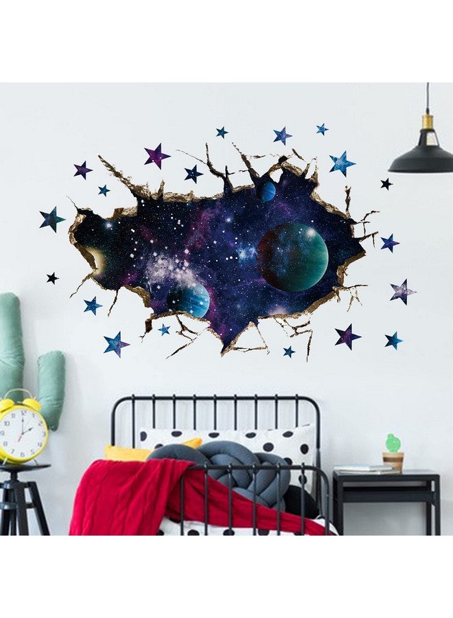 ASMPIO 3D Space Galaxy Wall Decor Stickers, Removable Broken Outer Space Planet Waterproof Vinyl Floor Decals, 3D Art Magic Wall Mural Decals for Bedroom Living Room Home Wall Decor - Image 2