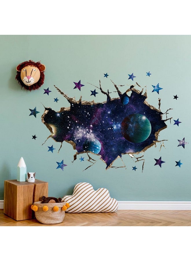 ASMPIO 3D Space Galaxy Wall Decor Stickers, Removable Broken Outer Space Planet Waterproof Vinyl Floor Decals, 3D Art Magic Wall Mural Decals for Bedroom Living Room Home Wall Decor - Image 3
