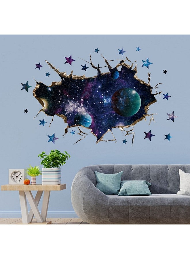 ASMPIO 3D Space Galaxy Wall Decor Stickers, Removable Broken Outer Space Planet Waterproof Vinyl Floor Decals, 3D Art Magic Wall Mural Decals for Bedroom Living Room Home Wall Decor - Image 4