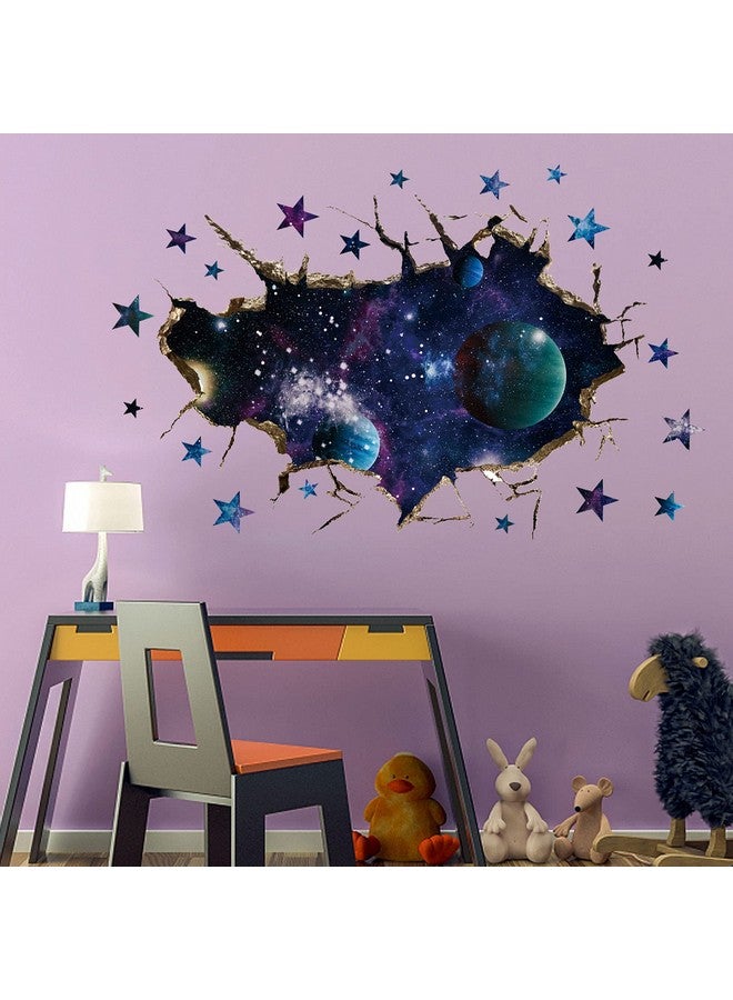 ASMPIO 3D Space Galaxy Wall Decor Stickers, Removable Broken Outer Space Planet Waterproof Vinyl Floor Decals, 3D Art Magic Wall Mural Decals for Bedroom Living Room Home Wall Decor - Image 5