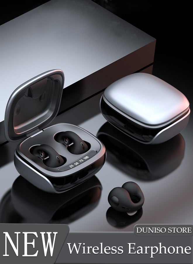 DUNISO Wireless Ear Clip On Earbuds Open Ear Headphones Bluetooth, Bone Conduction Headset with Power Display and Touch Control, Waterproof Earphones for Sports Driving Working - Image 1