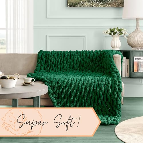 Adyrescia Chunky Knit Blanket Throw | 100% Hand Knit with Jumbo Chenille Yarn (50"x60", Forest Green) - Image 4