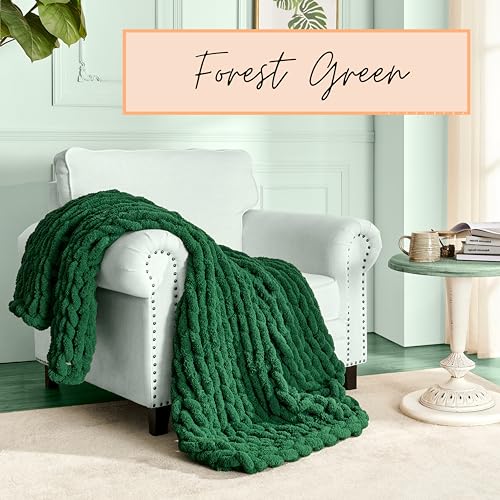 Adyrescia Chunky Knit Blanket Throw | 100% Hand Knit with Jumbo Chenille Yarn (50"x60", Forest Green) - Image 2