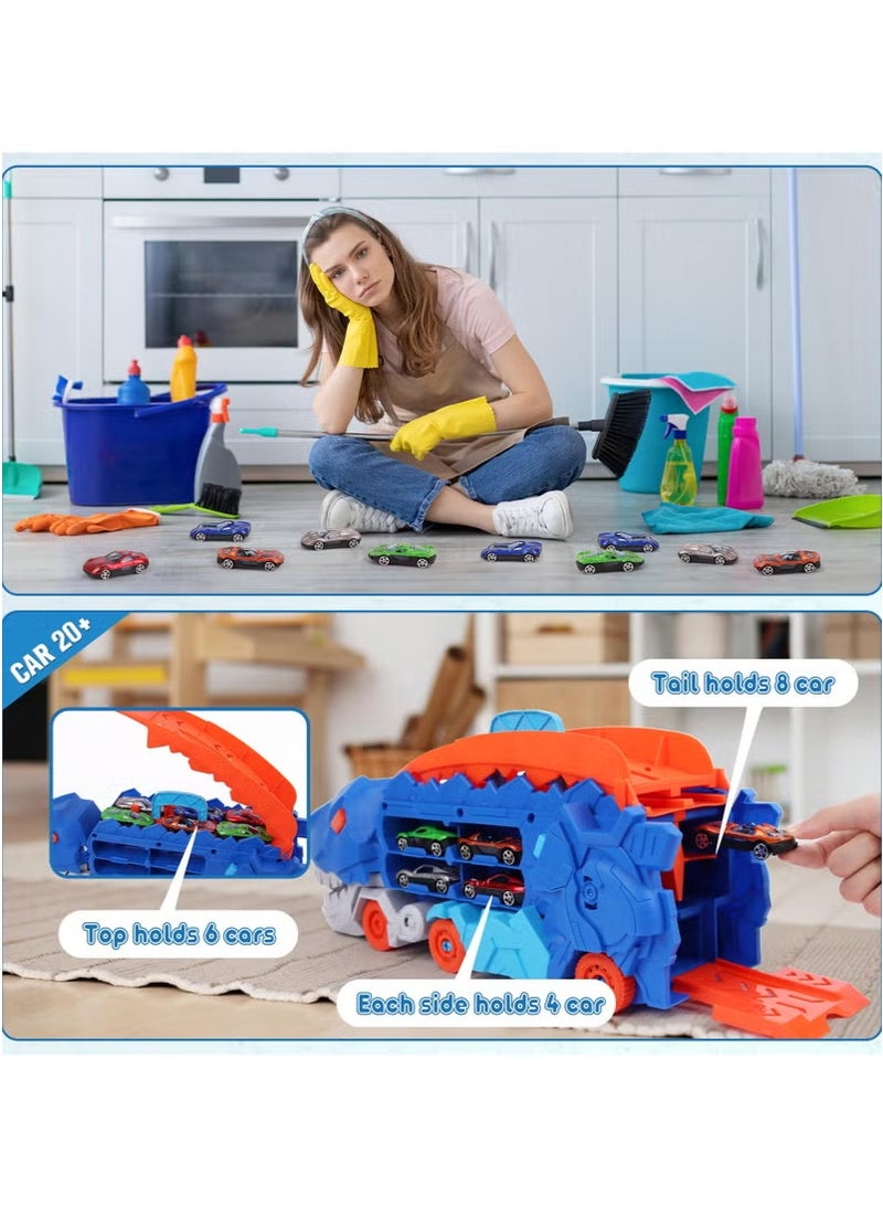 MLADEN Dinosaur Truck Toys, Dinosaur Transporter Car Carrier with Foldable Sliding Track,Dinosaur Transport Truck with 4 Metal Cars, City Dinosaur Ultimate Hauler Track Toy Transforms into Dino, Toys Gifts for Age 3-7 Year & Up Boy Girls Best Gift  - Image 5
