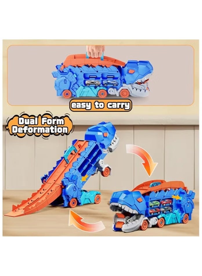 MLADEN Dinosaur Truck Toys, Dinosaur Transporter Car Carrier with Foldable Sliding Track,Dinosaur Transport Truck with 4 Metal Cars, City Dinosaur Ultimate Hauler Track Toy Transforms into Dino, Toys Gifts for Age 3-7 Year & Up Boy Girls Best Gift  - Image 3
