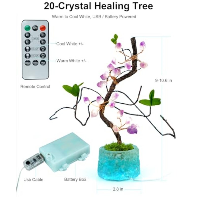 10.6" Crystal Tree of Life Night Light with Remote and Timer, USB/Battery Powered, Adjustable Warm to Cool White, Healing Stone Decor, Unique Gift for Women, Housewarming, Birthday - Image 3